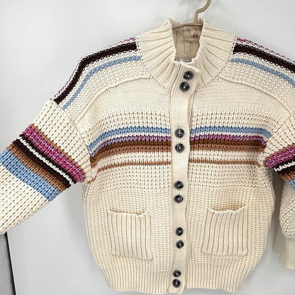 Maeve Anthropologie High-Collar Mixed-Stitch Cardigan Sweater Oversize M NEW - Picture 4 of 7